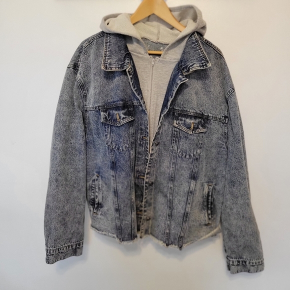 Jean jacket with gray‎ hood womens 2x